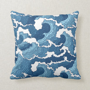 The Great Wave Blue Pattern Throw Pillow