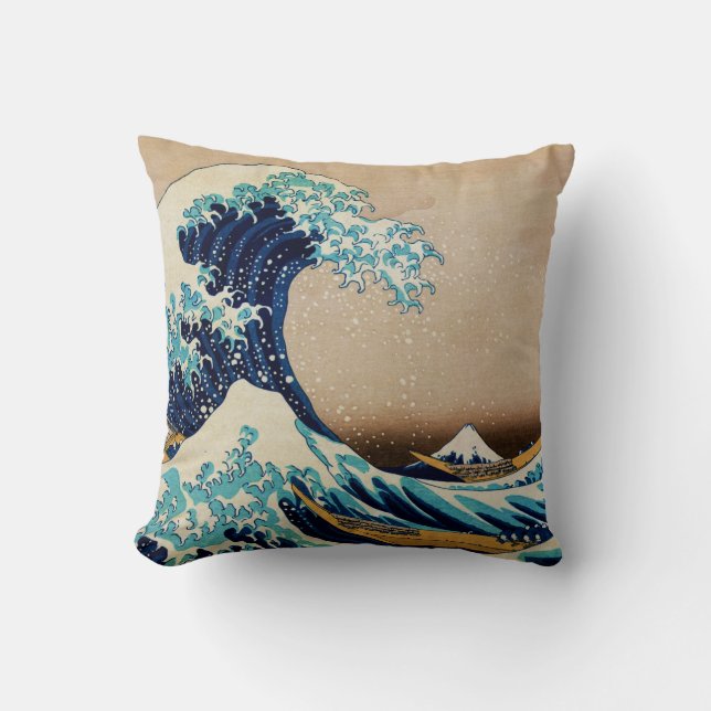 The Great Wave by Hokusai Japanese Throw Pillow (Front)
