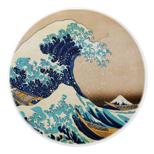The Great Wave by Hokusai Vintage Japanese Ceramic Knob (Front)