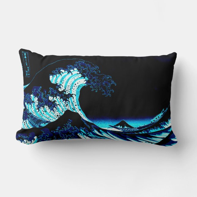 The Great Wave Deep Blue Lumbar Pillow (Front)