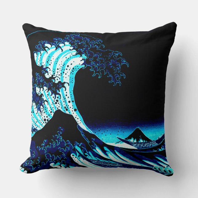 The Great Wave Deep Blue Throw Pillow (Front)