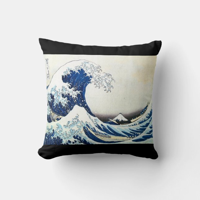 "The Great Wave" Japanese Painting by Hokusai Throw Pillow (Front)