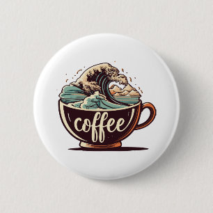 The Great Wave Of Coffee 2 Inch Round Button