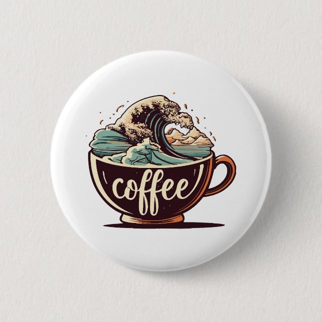 The Great Wave Of Coffee 2 Inch Round Button (Front)