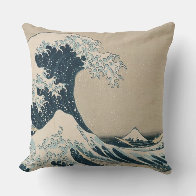 The Great Wave of Kanagawa, Views of Mt. Fuji Throw Pillow (Front)