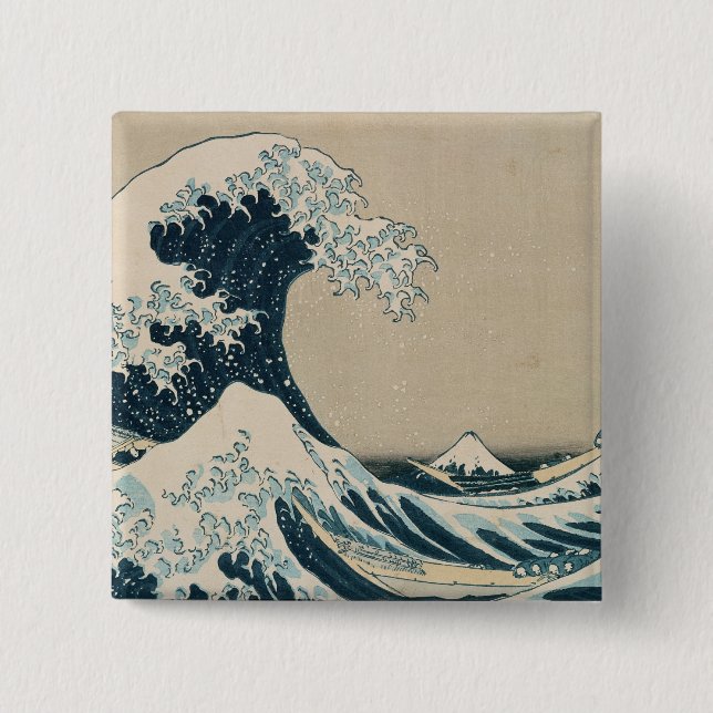 The Great Wave off Kanagawa 2 Inch Square Button (Front)
