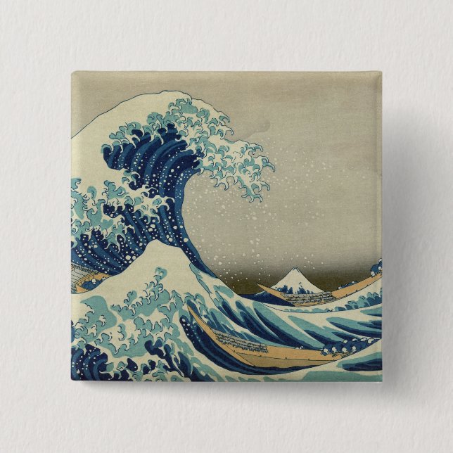 The Great Wave off Kanagawa 2 Inch Square Button (Front)