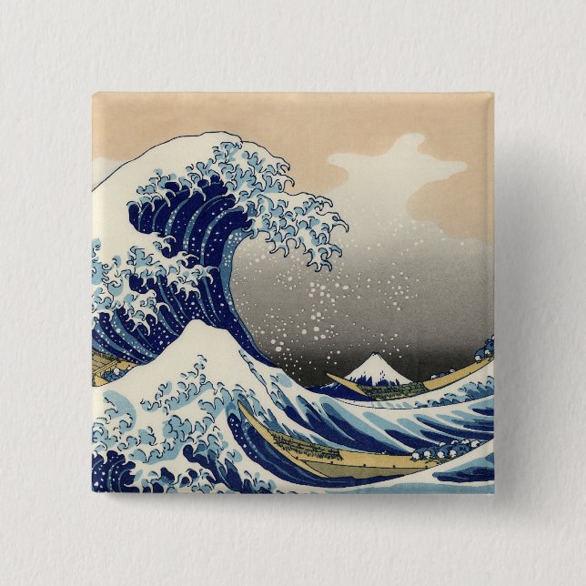 The Great Wave off Kanagawa 2 Inch Square Button (Front)