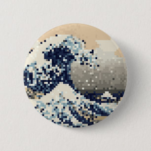 The Great Wave off Kanagawa 8 Bit Pixel Art 2 Inch Round Button