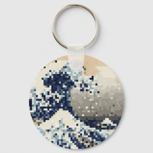 The Great Wave off Kanagawa 8 Bit Pixel Art Keychain