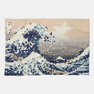 The Great Wave off Kanagawa 8 Bit Pixel Art Kitchen Towel