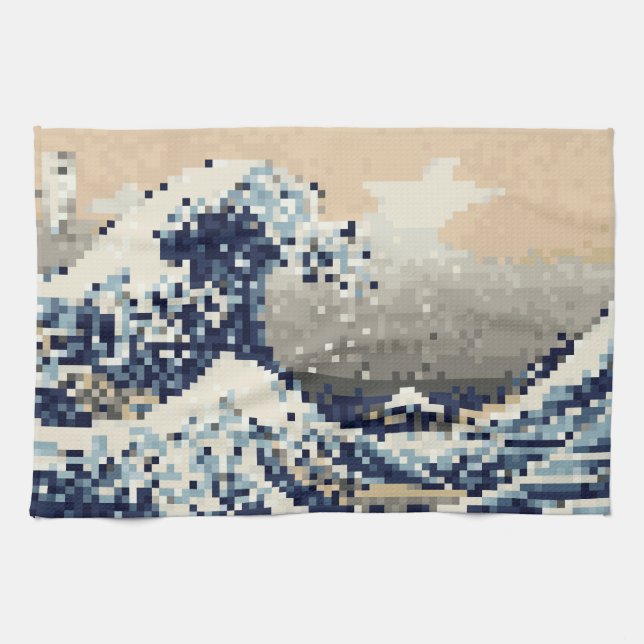 The Great Wave off Kanagawa 8 Bit Pixel Art Kitchen Towel (Horizontal)