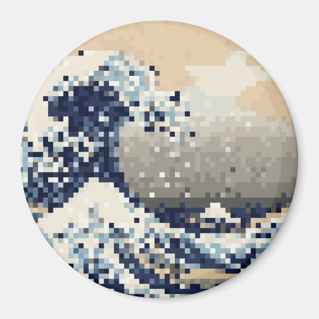 The Great Wave off Kanagawa 8 Bit Pixel Art Magnet (Front)