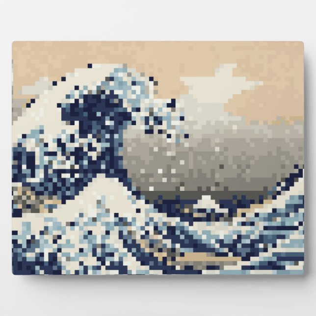 The Great Wave off Kanagawa 8 Bit Pixel Art Plaque (Front)