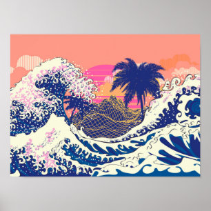 The great wave off kanagawa and palm trees poster