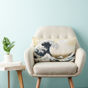 The Great Wave Off Kanagawa Hokusai, Japanese art Lumbar Pillow