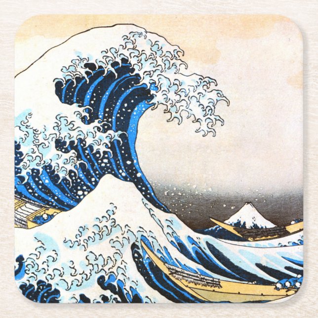 The Great Wave off Kanagawa, Hokusai Square Paper Coaster (Front)