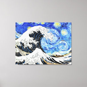 The Great Wave Off Kanagawa in Starry night Canvas Print