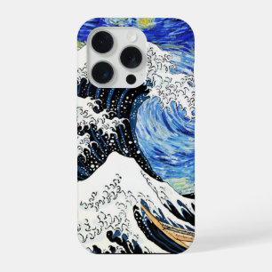 The Great Wave Off Kanagawa in Starry night iPhone 15 Pro Case