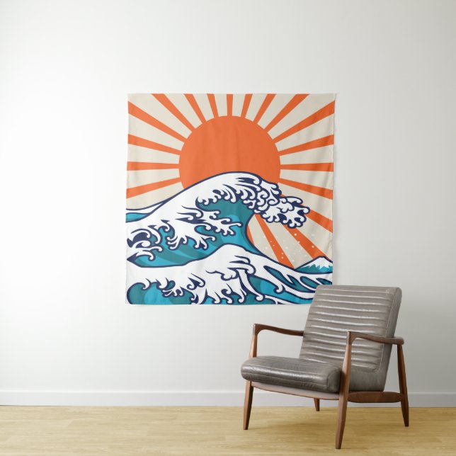 The Great Wave off Kanagawa, japanese wave poster Tapestry (In Situ)