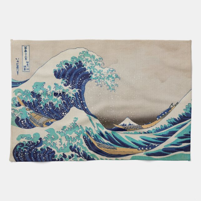 The Great Wave Off Kanagawa Japanese Woodblock Kitchen Towel (Horizontal)