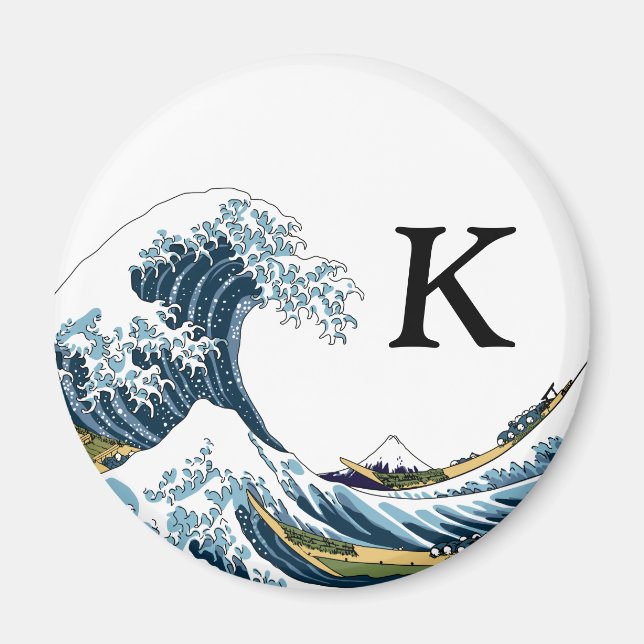 The Great Wave off Kanagawa: Monogram Initial Magnet (Front)