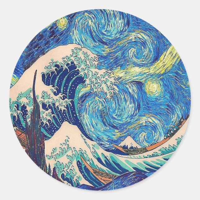 The Great Wave Off Kanagawa The Starry Night Classic Round Sticker (Front)