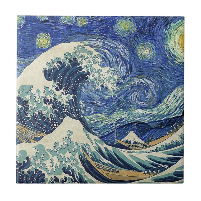 The Great Wave Off Kanagawa - The Starry Night Tile (Front)