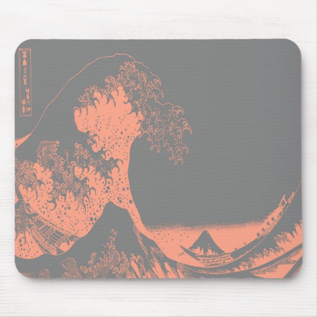 The Great Wave Peach & Grey Mouse Pad (Front)