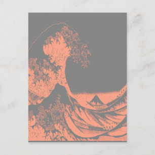The Great Wave Peach & Grey Postcard
