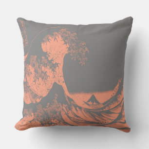 The Great Wave Pillow Peach & Grey