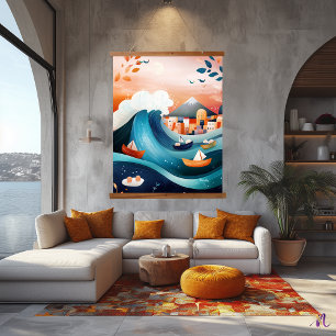 The Great Wave Reimagined: Modern Elegance Hanging Tapestry