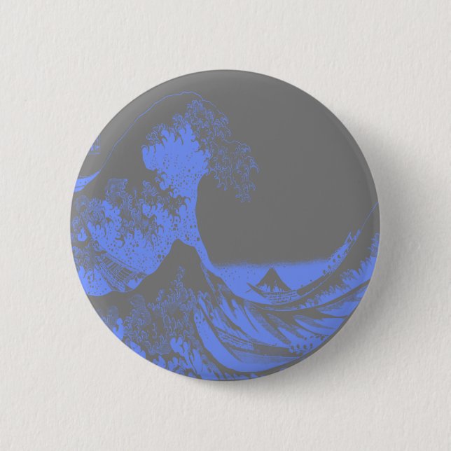 The Great Wave Seafoam Blue & Grey 2 Inch Round Button (Front)