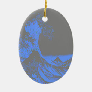 The Great Wave Seafoam Blue & Grey Ceramic Ornament