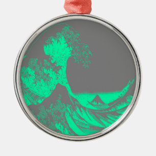 The Great Wave Seafoam Green & Grey Metal Ornament