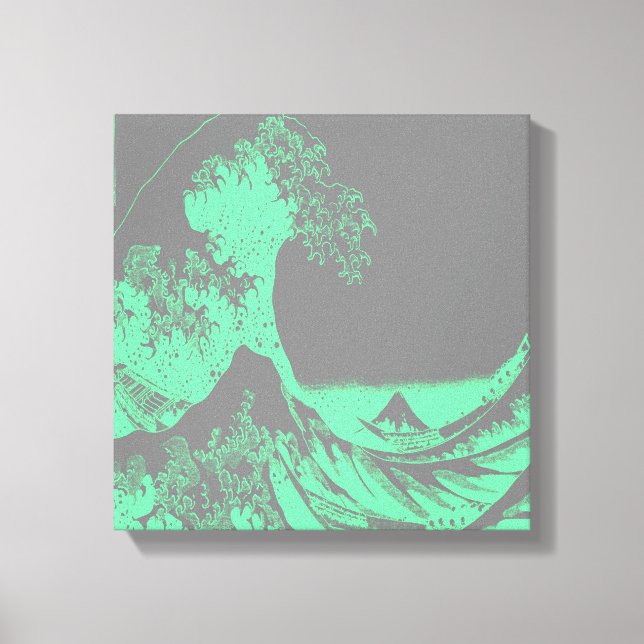 The Great Wave Seafoam Green & Grey Wrapped Canvas (Front)