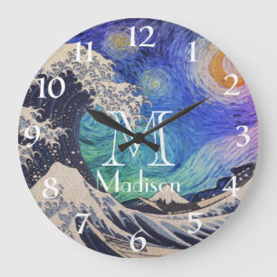 The Great Wave Starry Night Large Clock