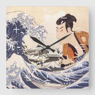 The Great Wave Ukiyoe Collages Square Wall Clock