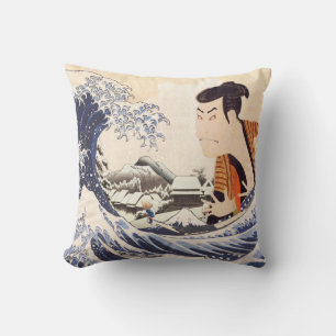 The Great Wave Ukiyoe Collages Throw Pillow
