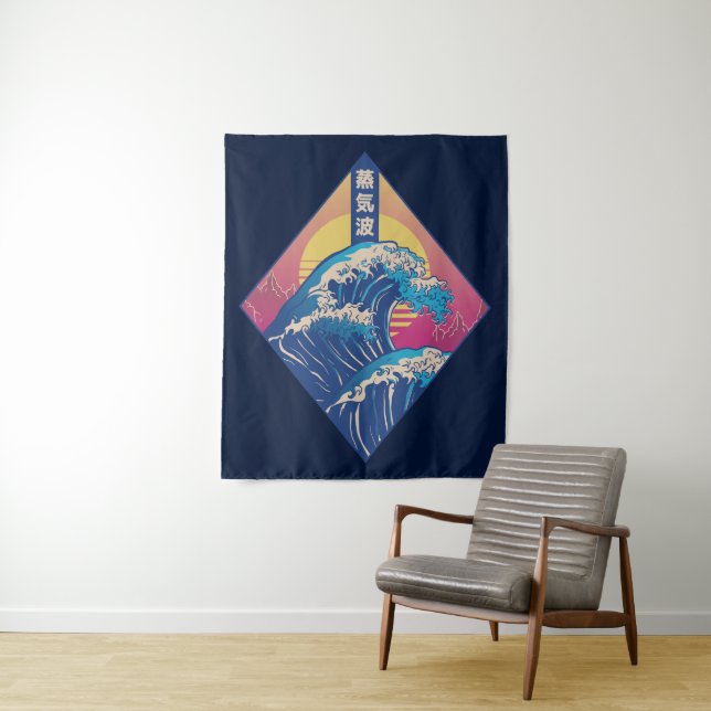 The Great Wave Vaporwave Tapestry (In Situ)