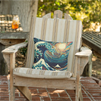 The Great Wave, wave off Kanagawa v1 Outdoor Pillow
