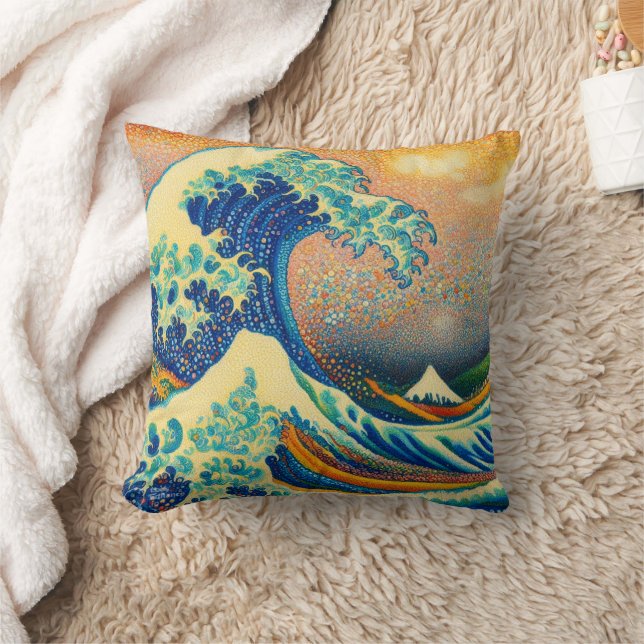 The Great Wave, wave off Kanagawa v2 Throw Pillow (Blanket)