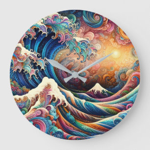 The Great Wave, wave off Kanagawa v3 Large Clock
