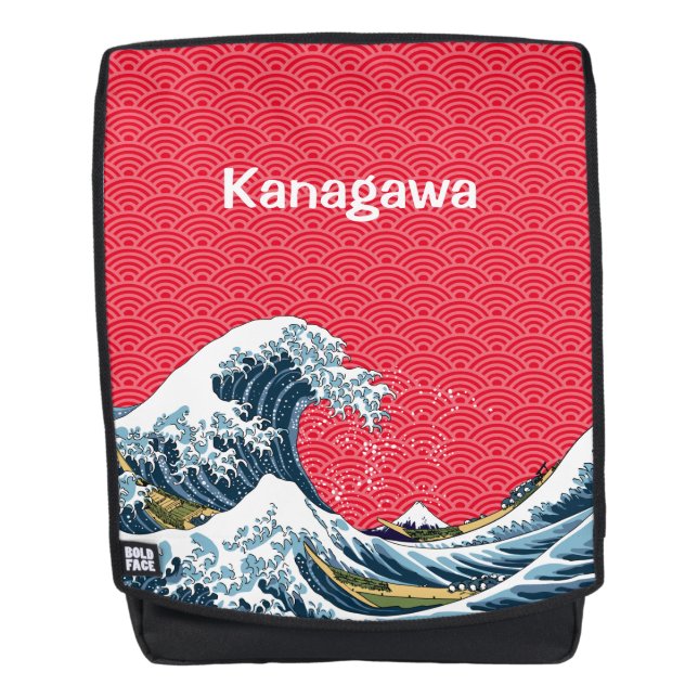The Great Wave with Japanese Wave Pattern Backpack (Front)