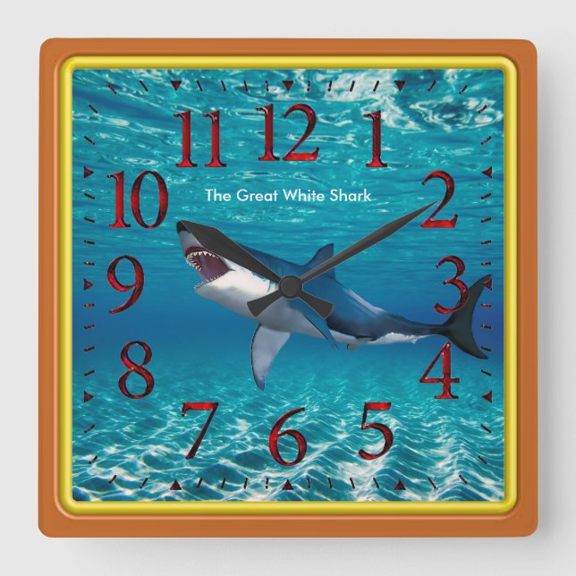 The Great White Shark Square Wall Clock (Front)
