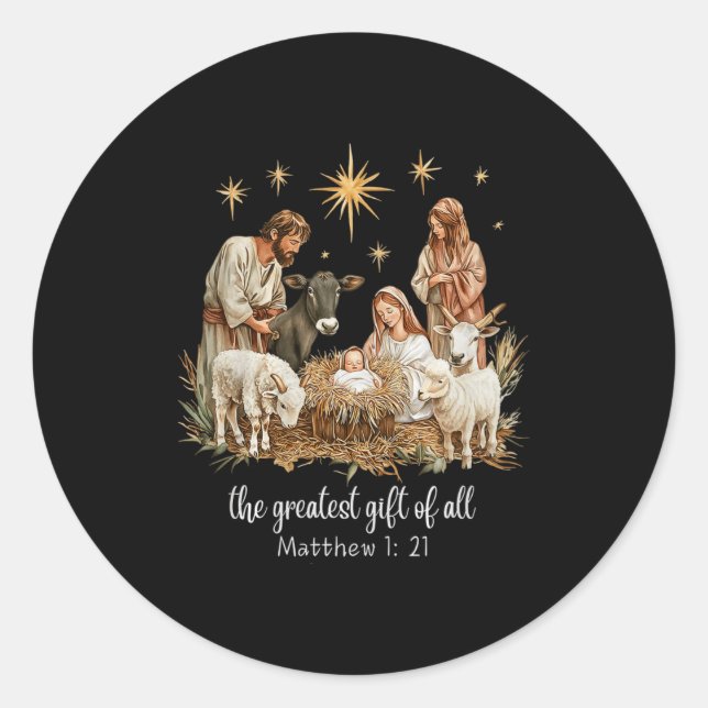 The Greatest For All Christmas Nativity Jesus Chri Classic Round Sticker (Front)