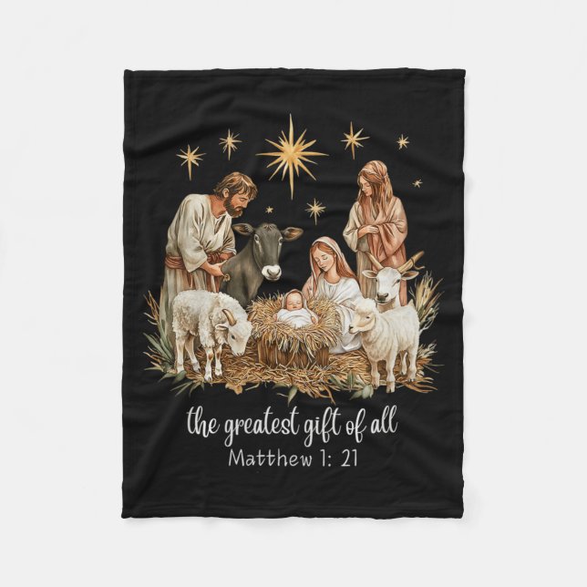 The Greatest For All Christmas Nativity Jesus Chri Fleece Blanket (Front)