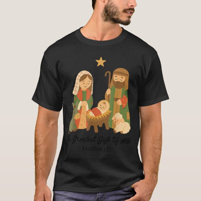 The Greatest Gift Off All Nativity Scene Jesus Mat T-Shirt (Front)