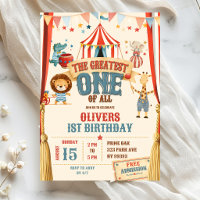 The Greatest One Circus First Birthday Invite