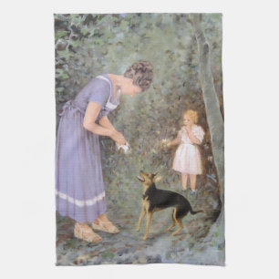 The Greedy Small Dog by Guido Marzulli, Realism  Kitchen Towel